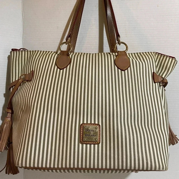 Dooney Bourke brown white canvas satchel handbag - Picture 1 of 13